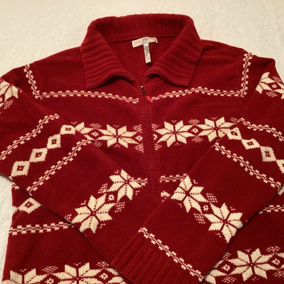 Lifo women’s zip front cardigan sweater size XL red with snowflake print - Picture 2 of 6